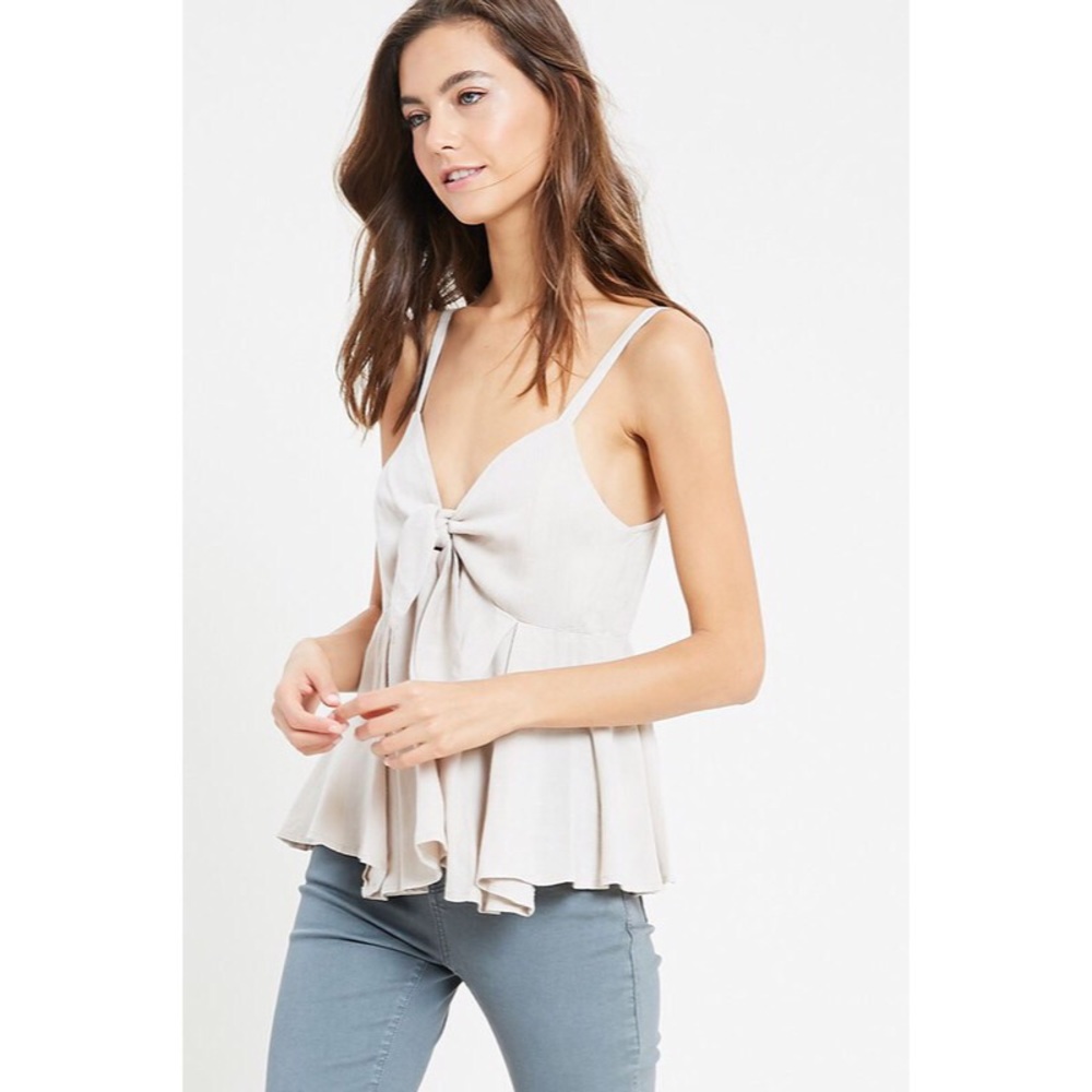 >>LAST<< Taryn Babydoll Tie Tank - Natural - Picture 4 of 6